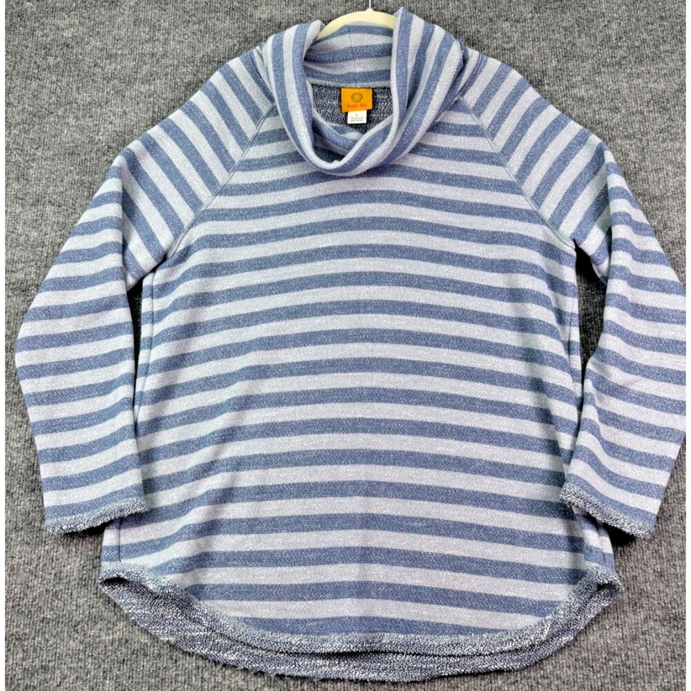 Ruby Rd. Women’s L Blue Metallic Stripe Cowl Neck Sweater Tunic Terry